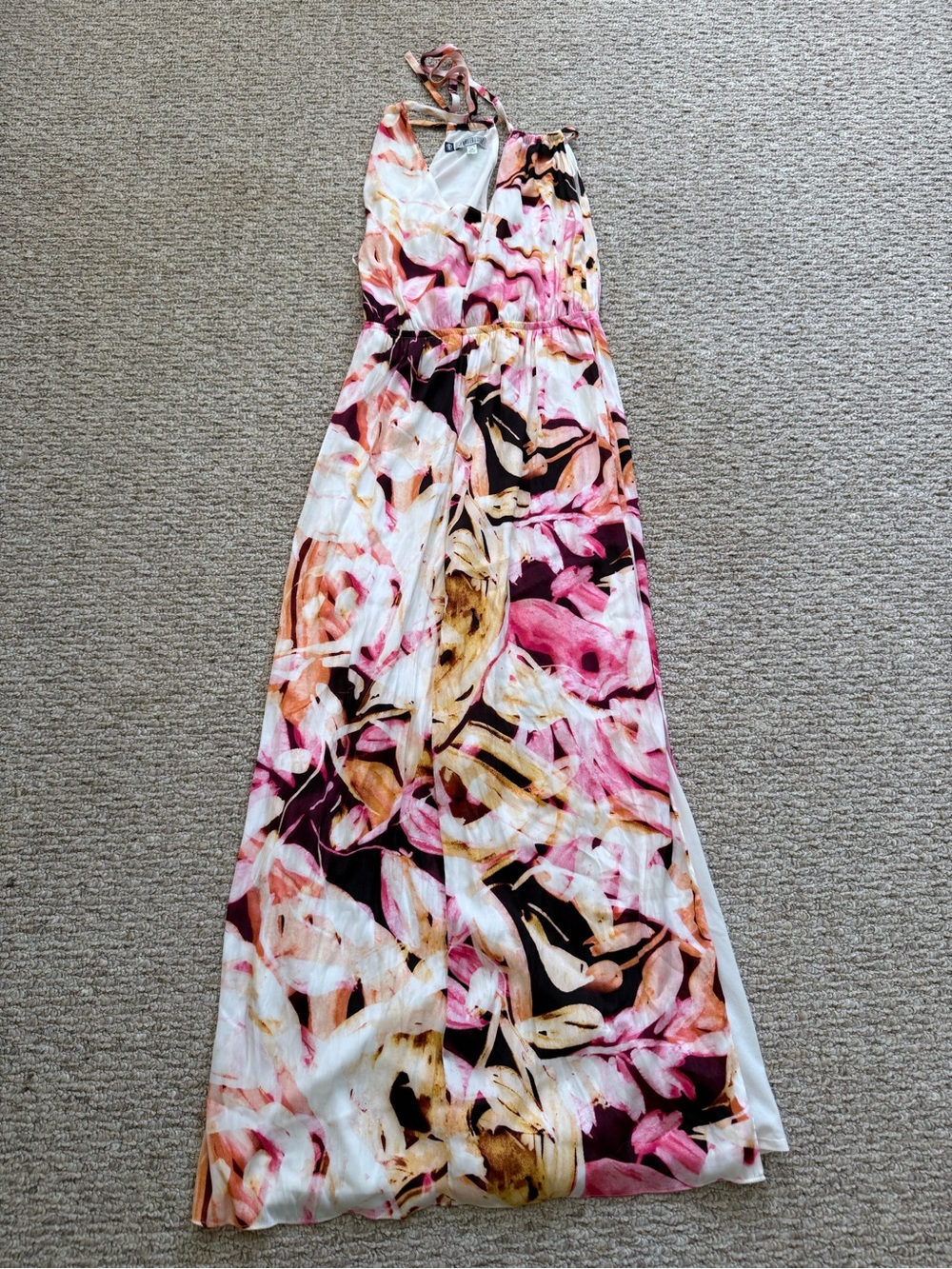 Jennifer Lopez Floral Halter Maxi Dress - Pink & White Size PM